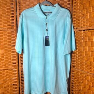 Pebble Beach Turqouse Striped Dry-luxe Performance Polo Shirt